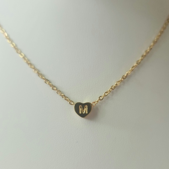 Gold Tone "M" Initial Dainty Heart Necklace - Picture 1 of 4